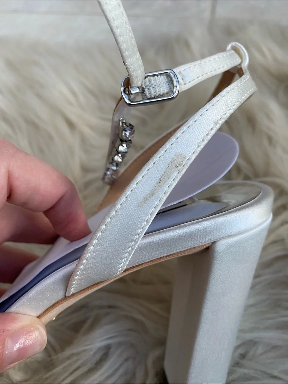 Badgley Mischka Silver and White Crystal Embellished Block Heel Sandals
